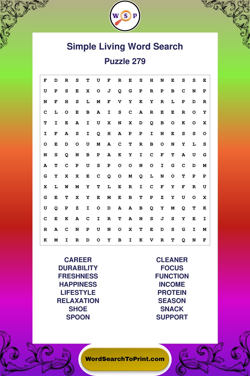 Simple Living Word Search Puzzle 279