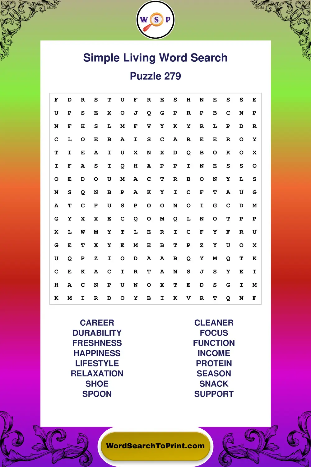 Simple Living Word Search Puzzle 279