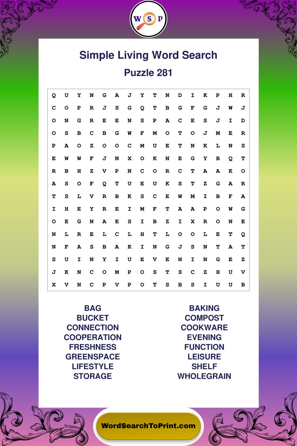 Simple Living Word Search Puzzle 281