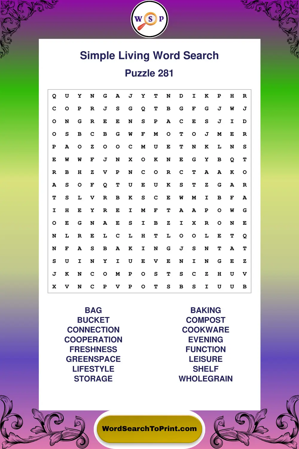 Simple Living Word Search Puzzle 281