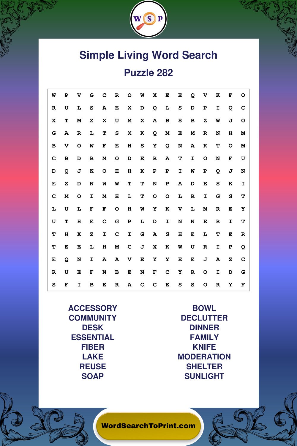 Simple Living Word Search Puzzle 282