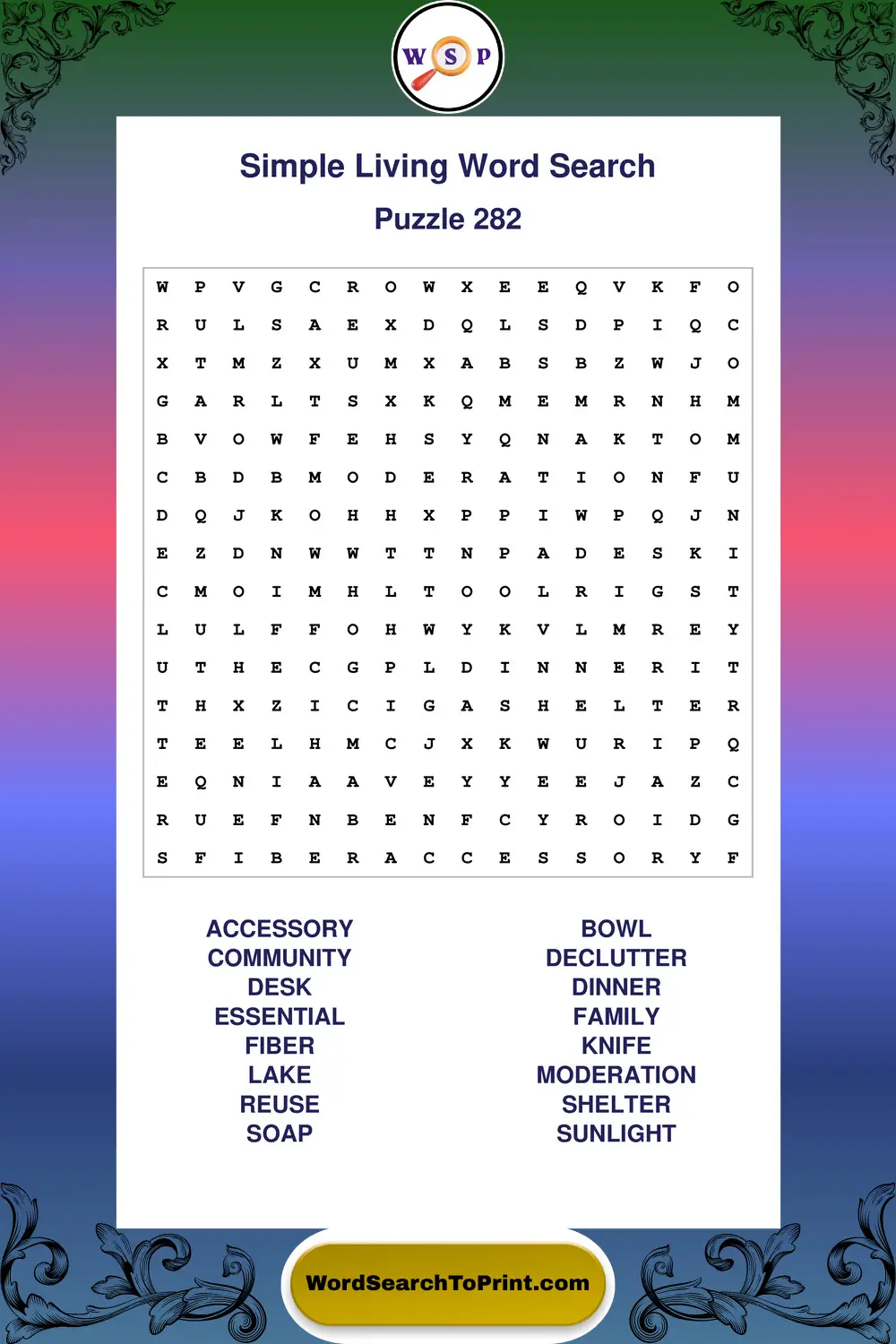 Simple Living Word Search Puzzle 282