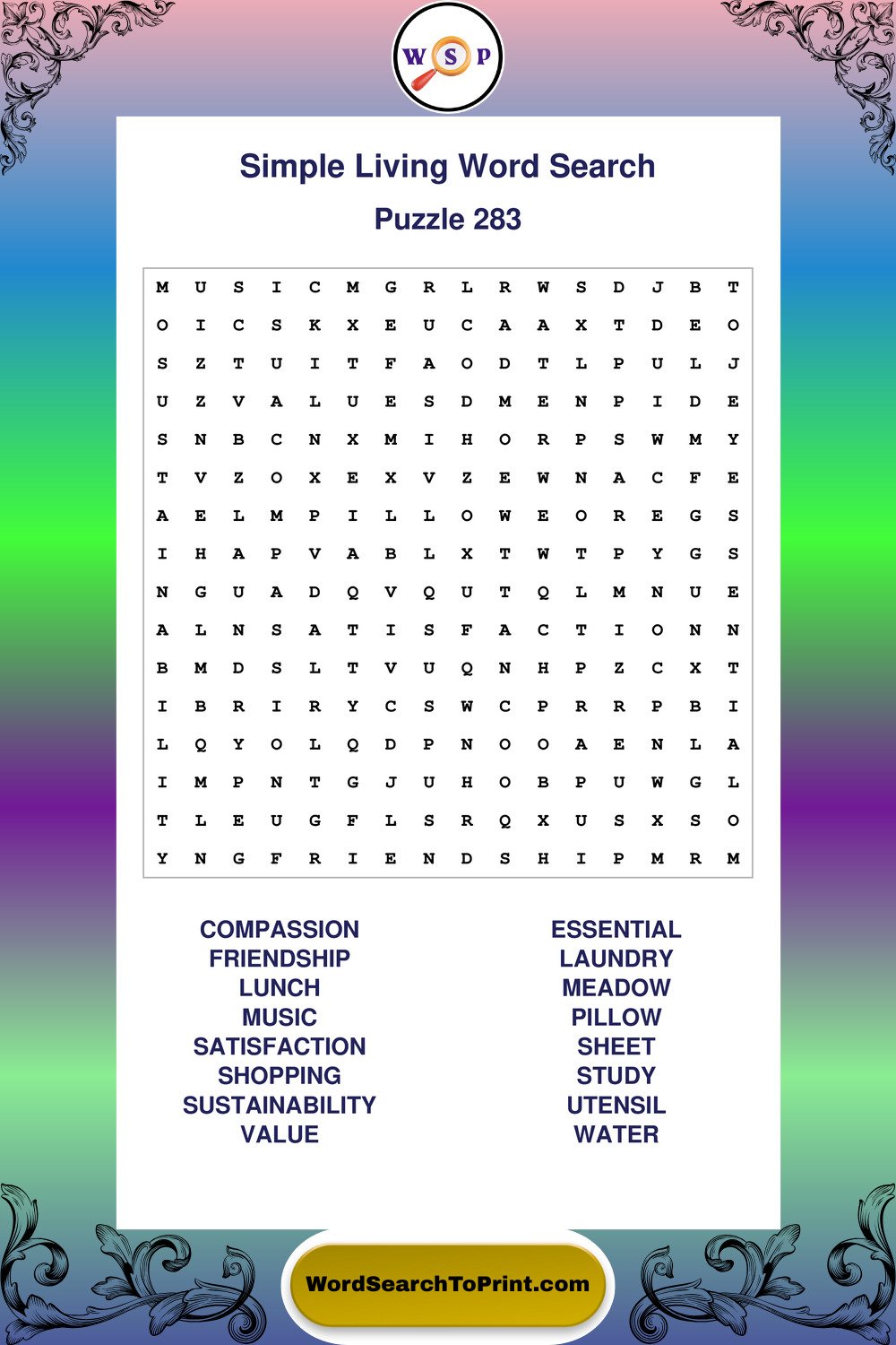 Simple Living Word Search Puzzle 283