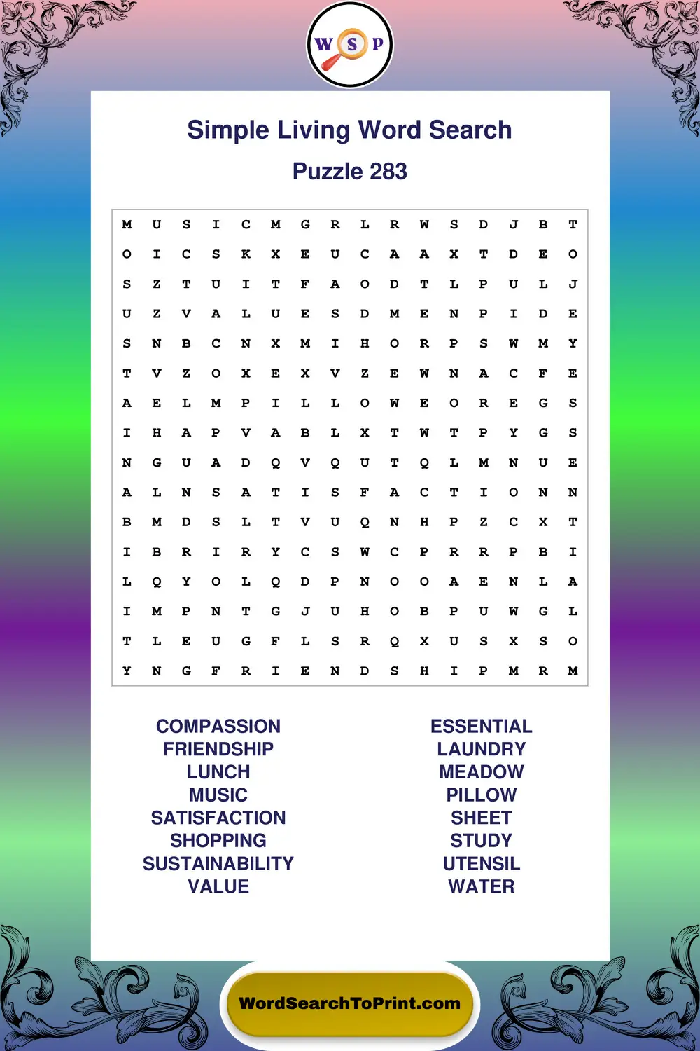 Simple Living Word Search Puzzle 283