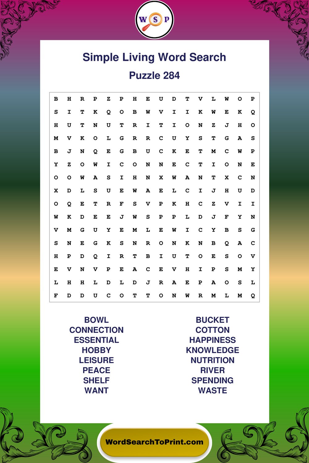 Simple Living Word Search Puzzle 284