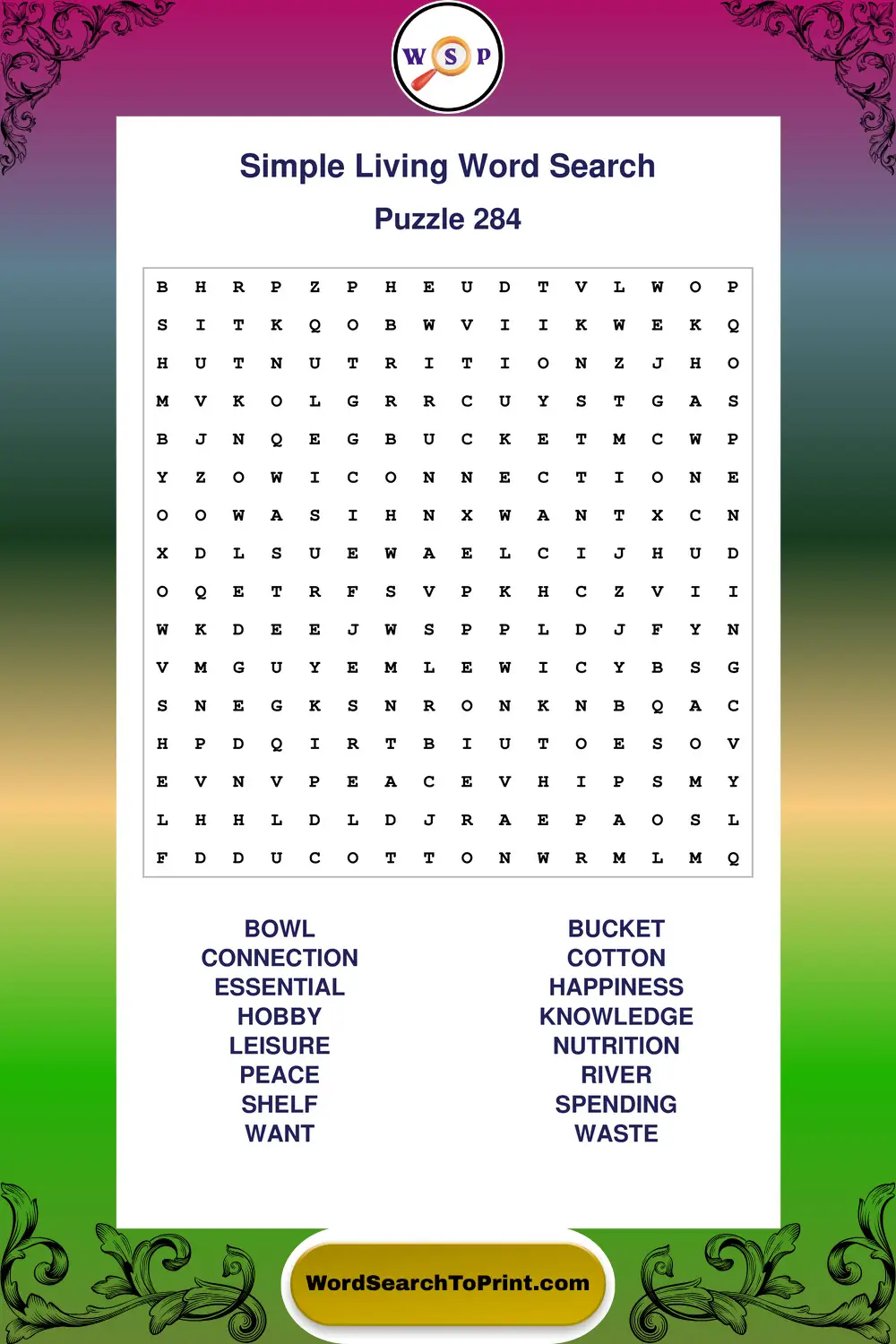 Simple Living Word Search Puzzle 284