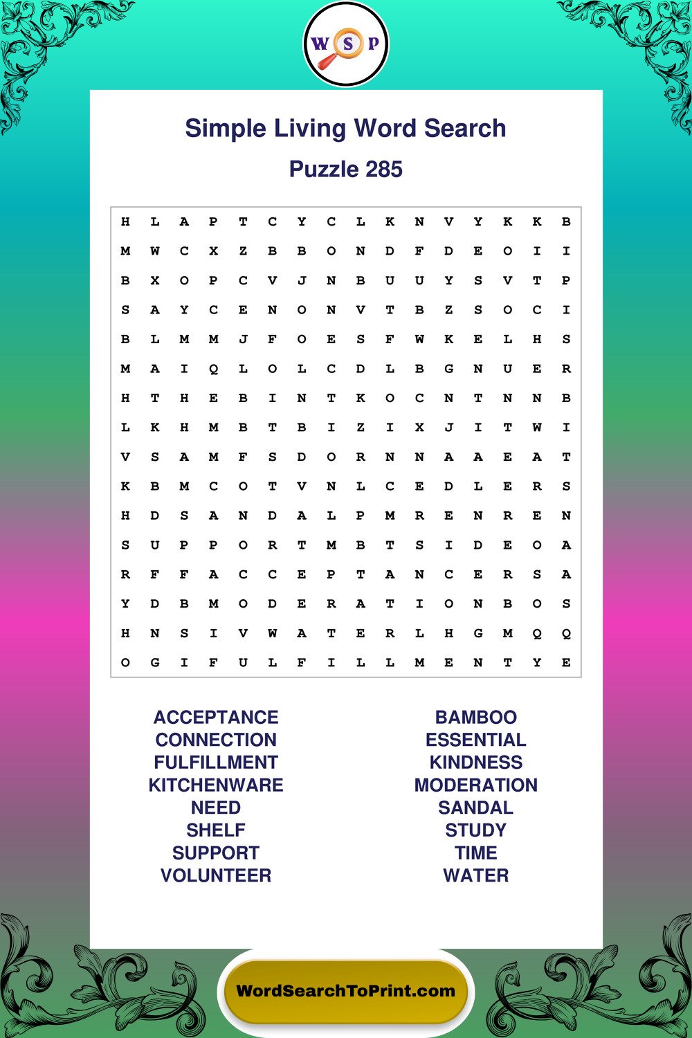Simple Living Word Search Puzzle 285