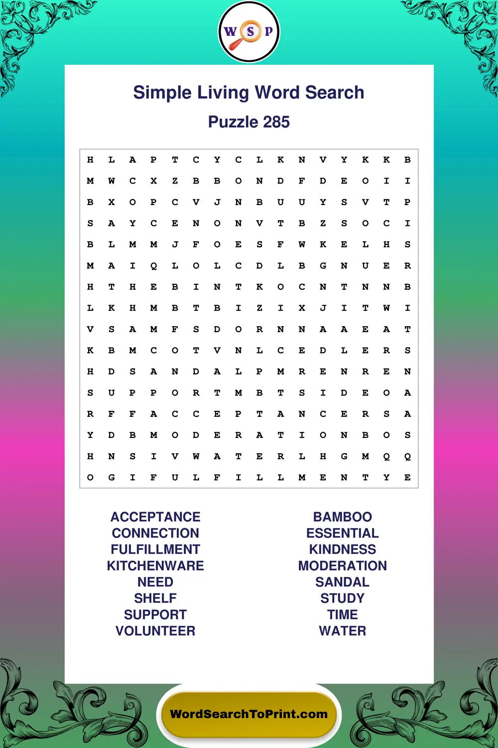 Simple Living Word Search Puzzle 285
