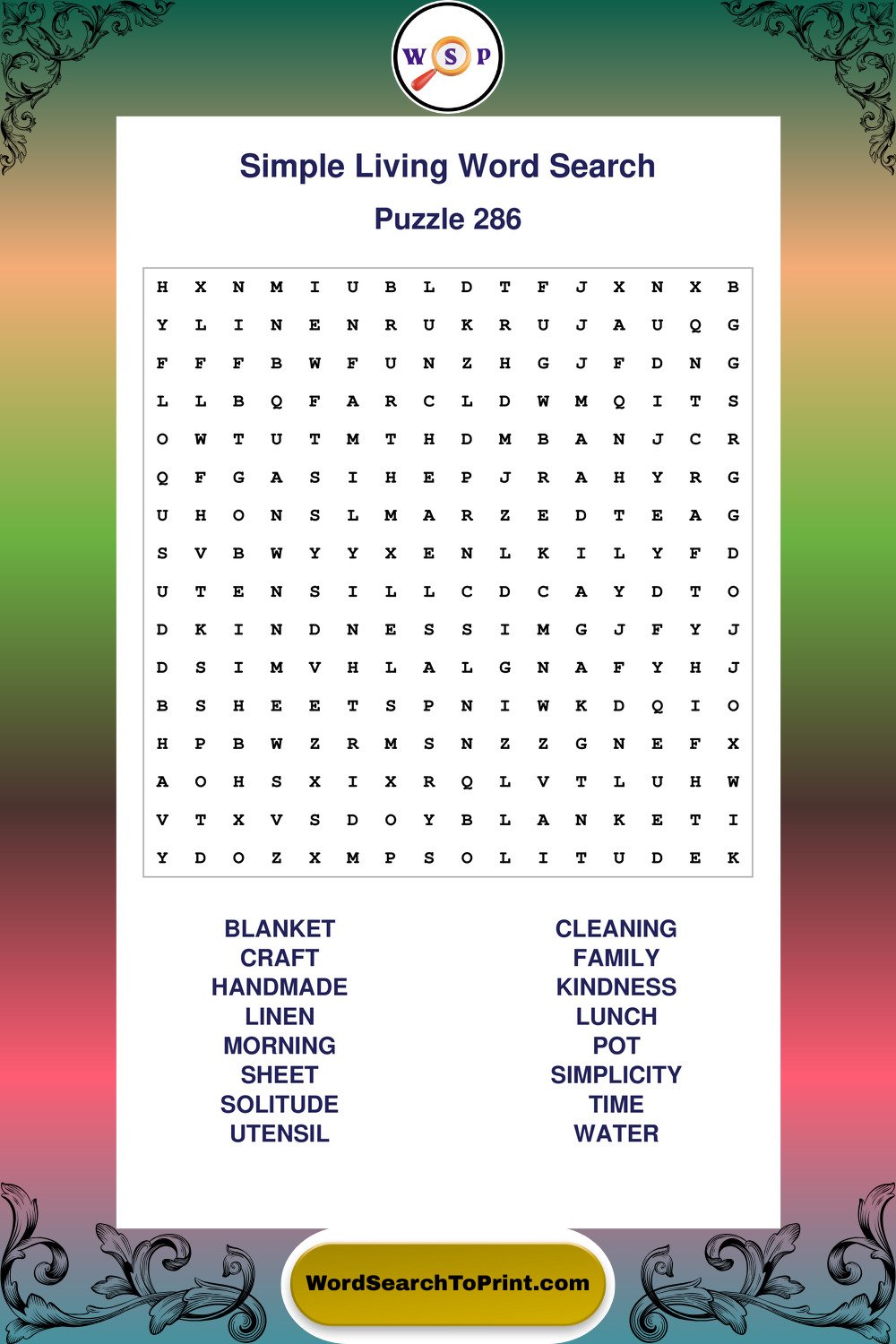 Simple Living Word Search Puzzle 286