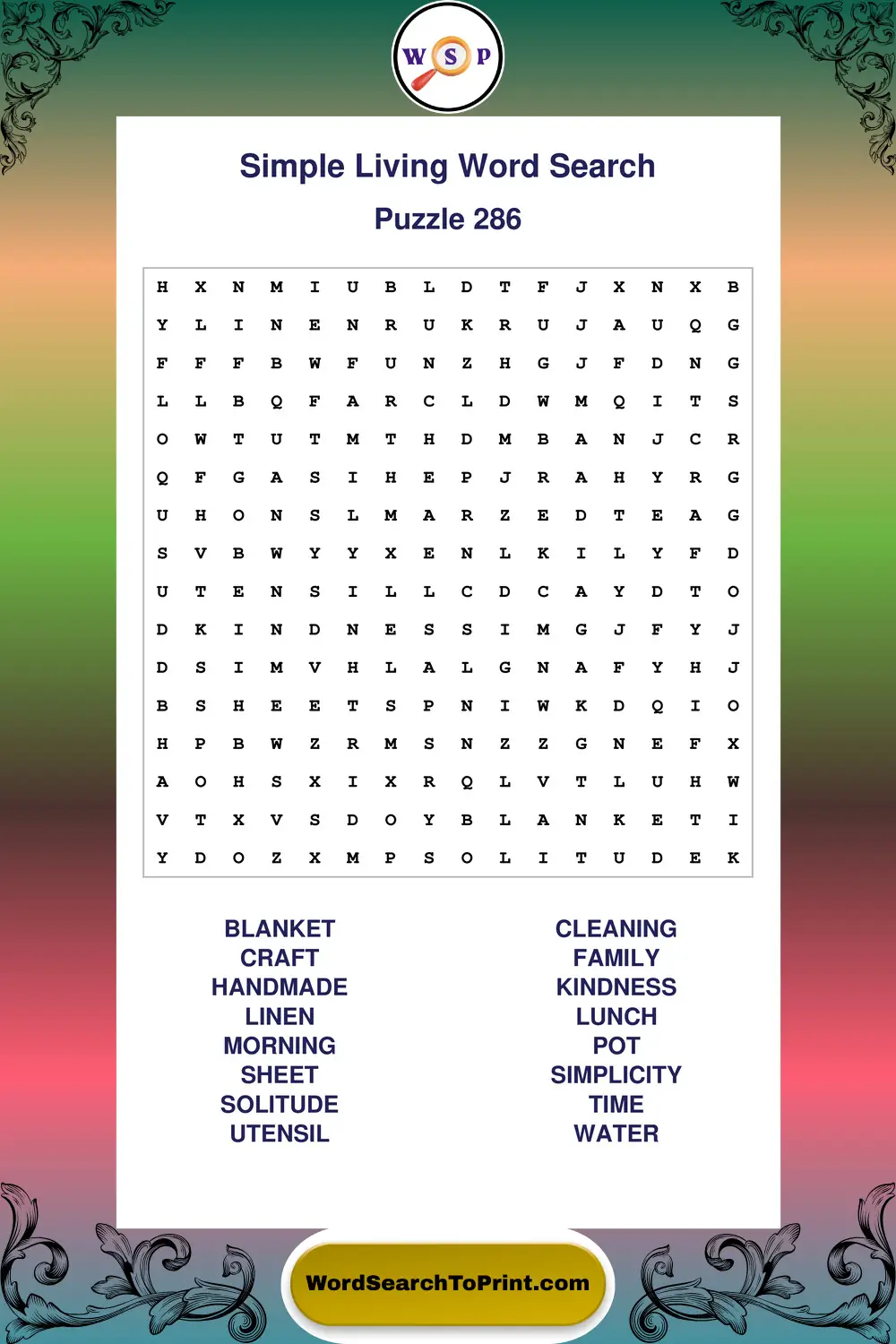 Simple Living Word Search Puzzle 286