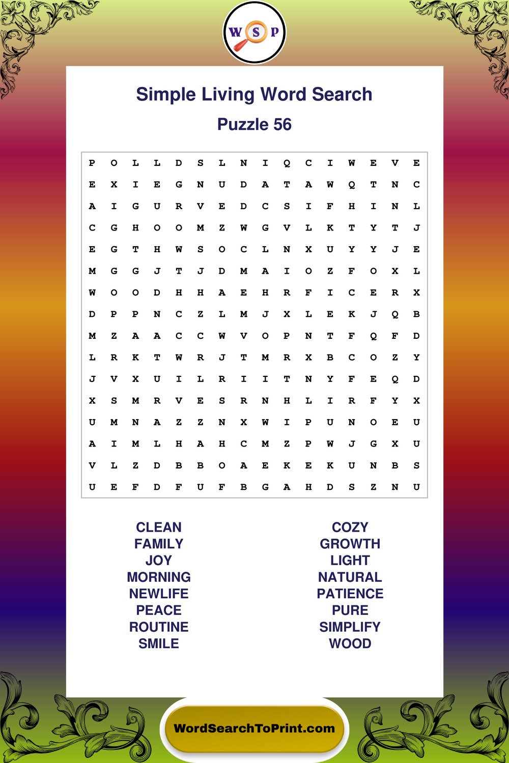 Simple Living Word Search Puzzle 56