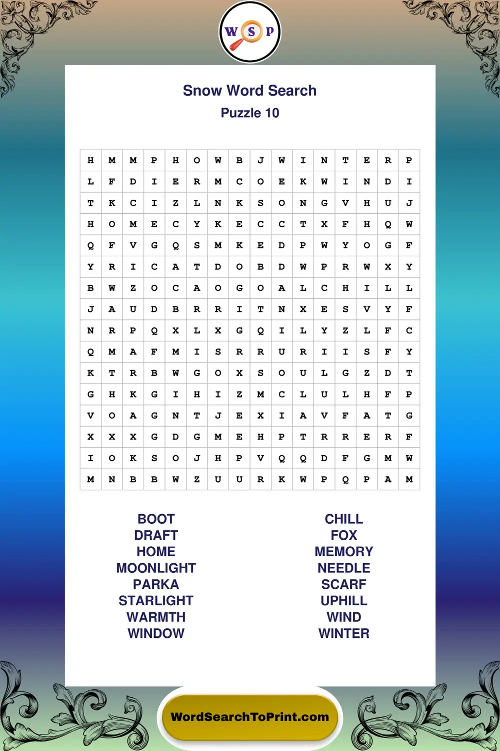 Snow Word Search Puzzle 10