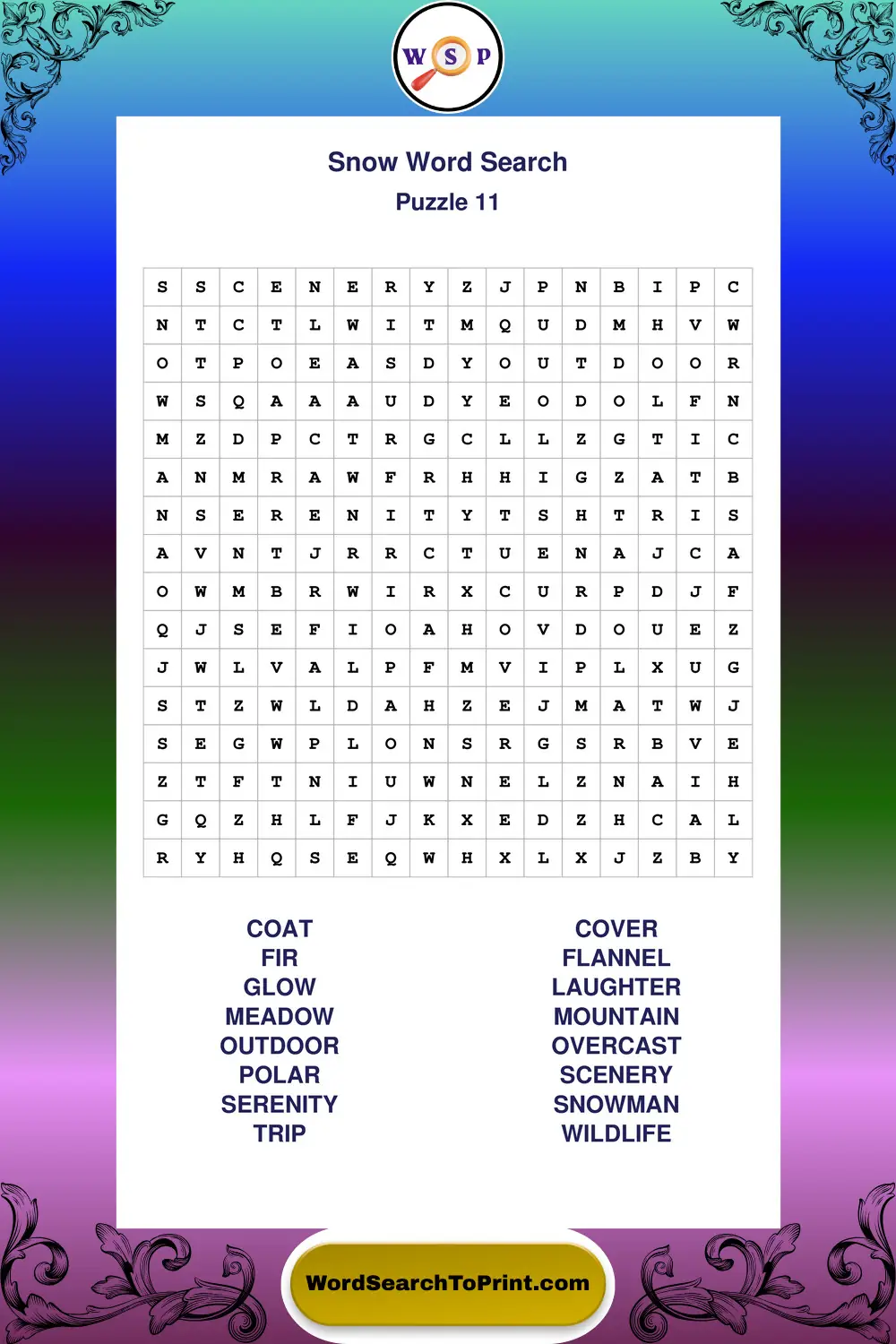 Snow Word Search Puzzle 11