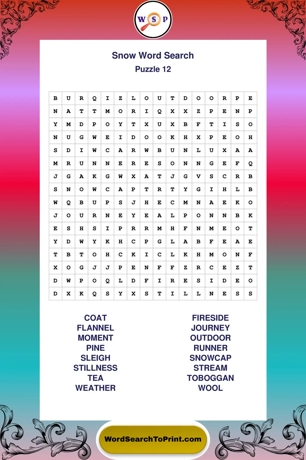 Snow Word Search Puzzle 12