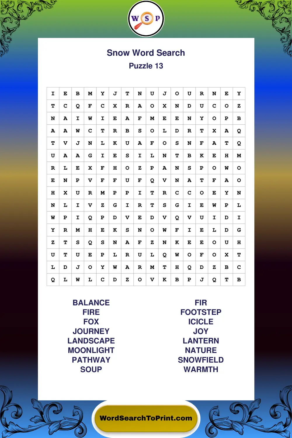 Snow Word Search Puzzle 13