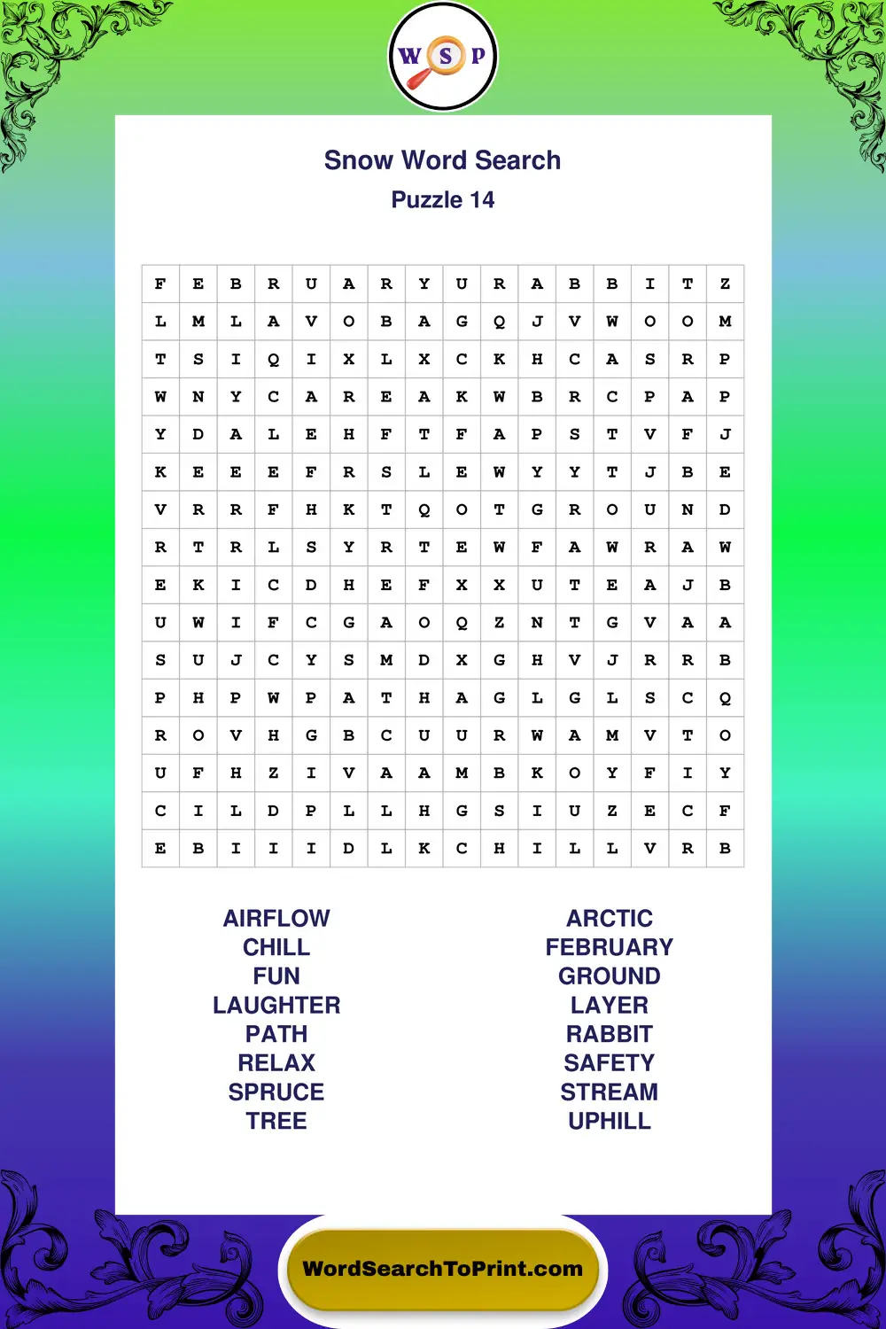 Snow Word Search Puzzle 14