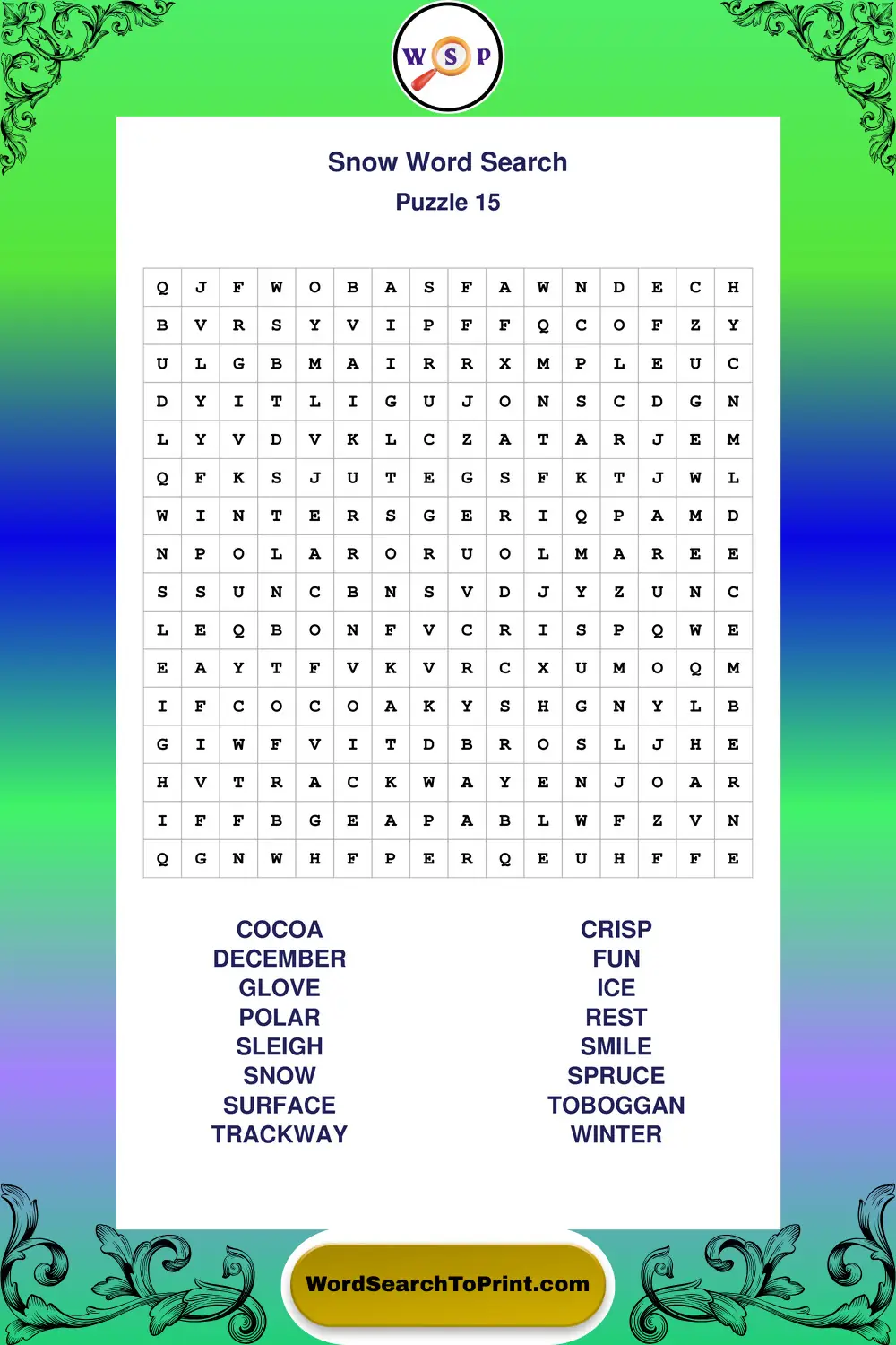 Snow Word Search Puzzle 15