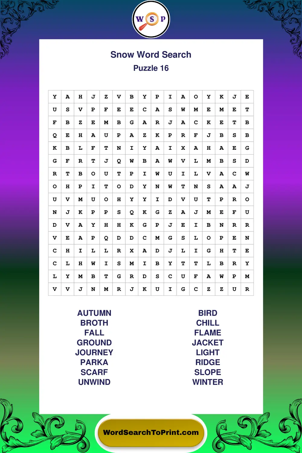 Snow Word Search Puzzle 16