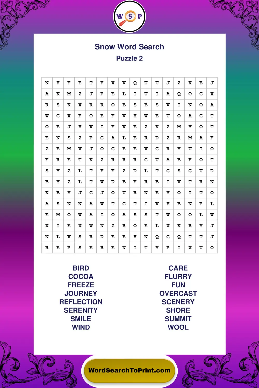 Snow Word Search Puzzle 2