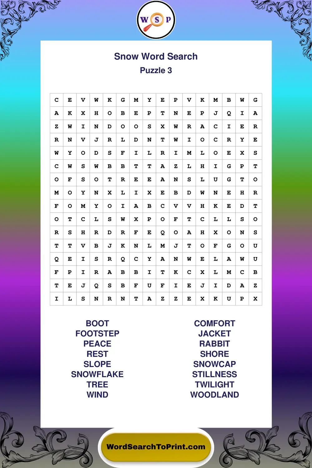 Snow Word Search Puzzle 3