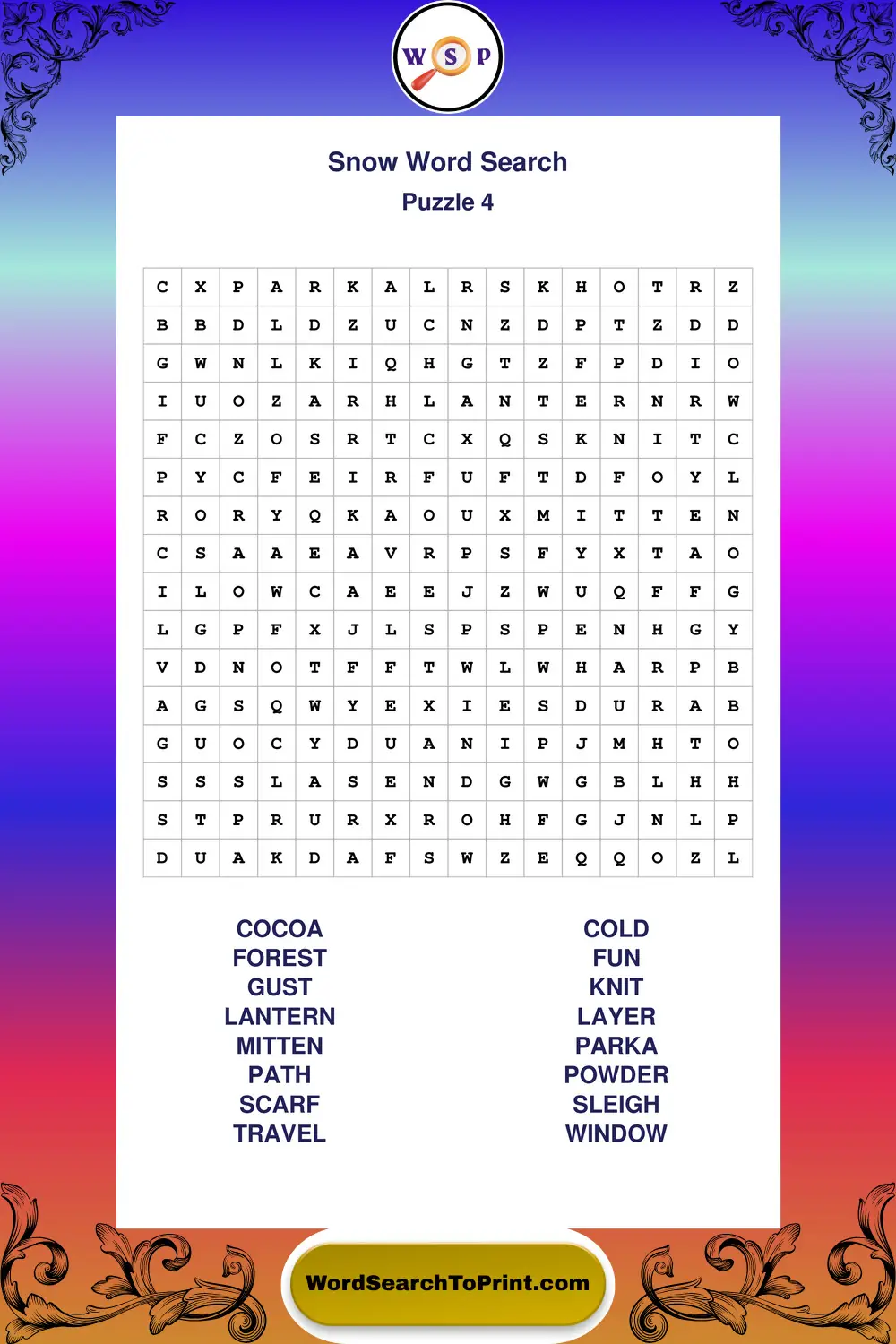 Snow Word Search Puzzle 4