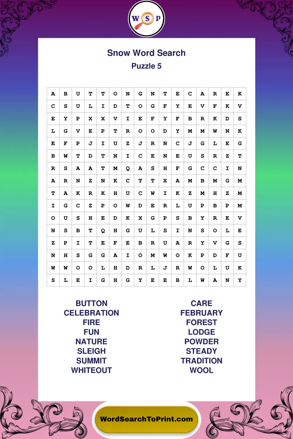 Snow Word Search Puzzle 5