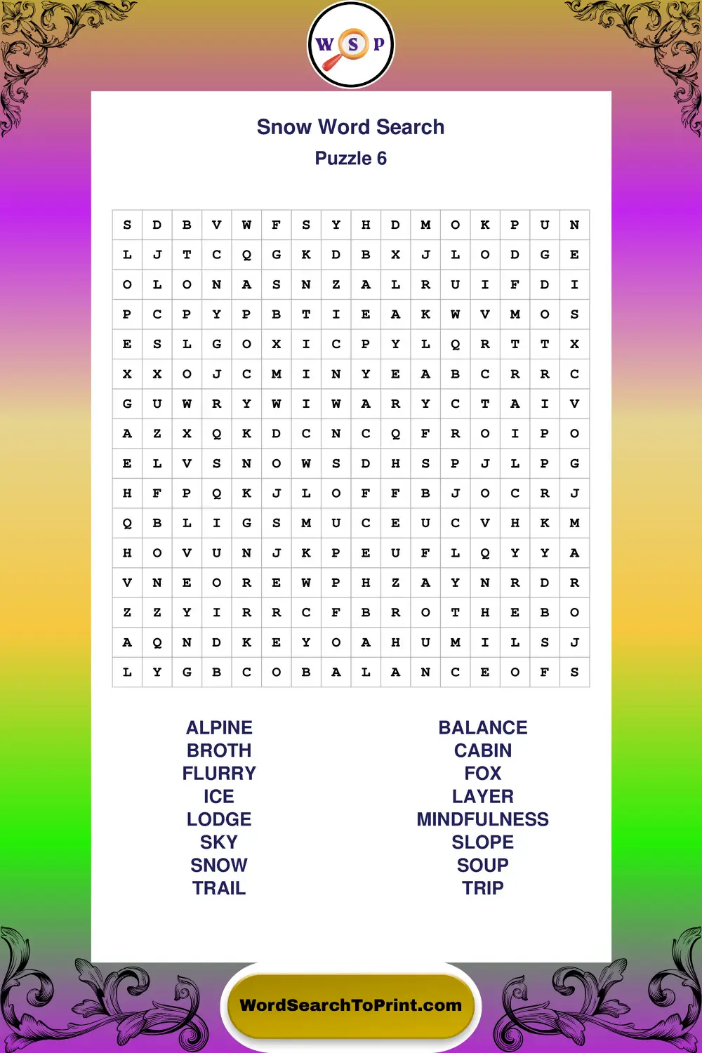 Snow Word Search Puzzle 6