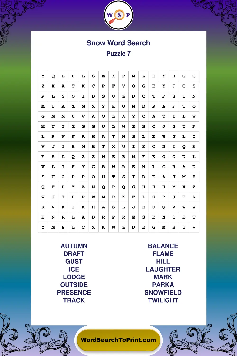 Snow Word Search Puzzle 7