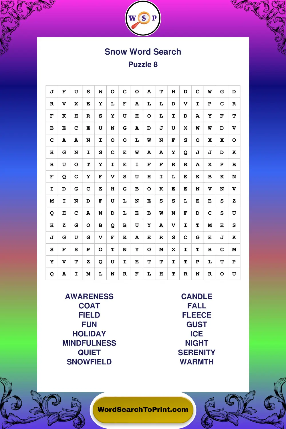 Snow Word Search Puzzle 8