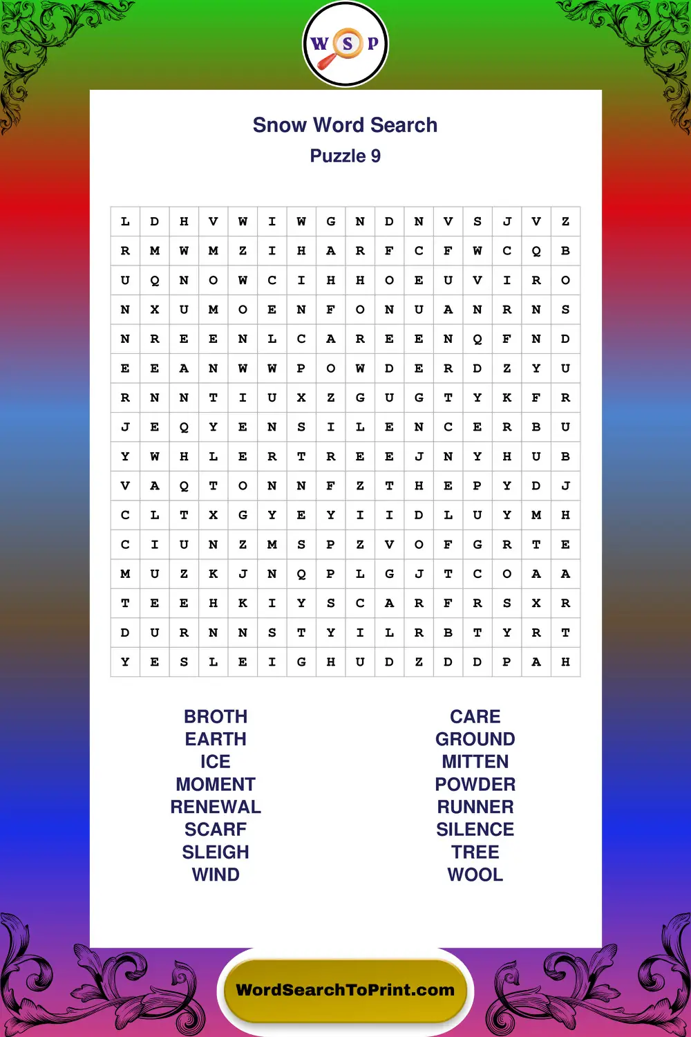 Snow Word Search Puzzle 9