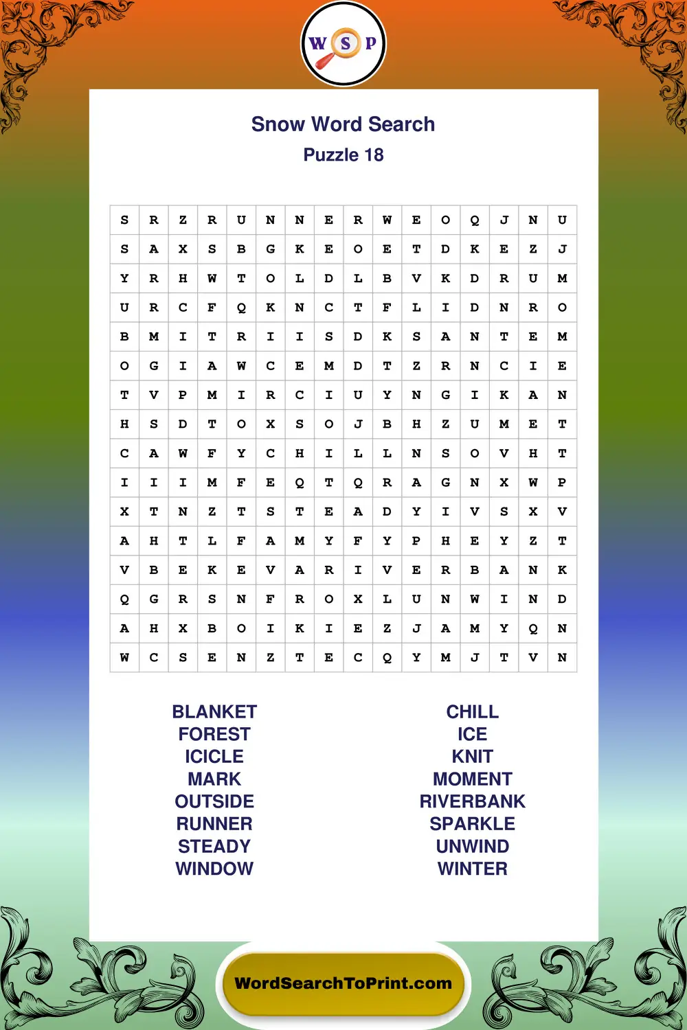 Snow Word Search Puzzle 18