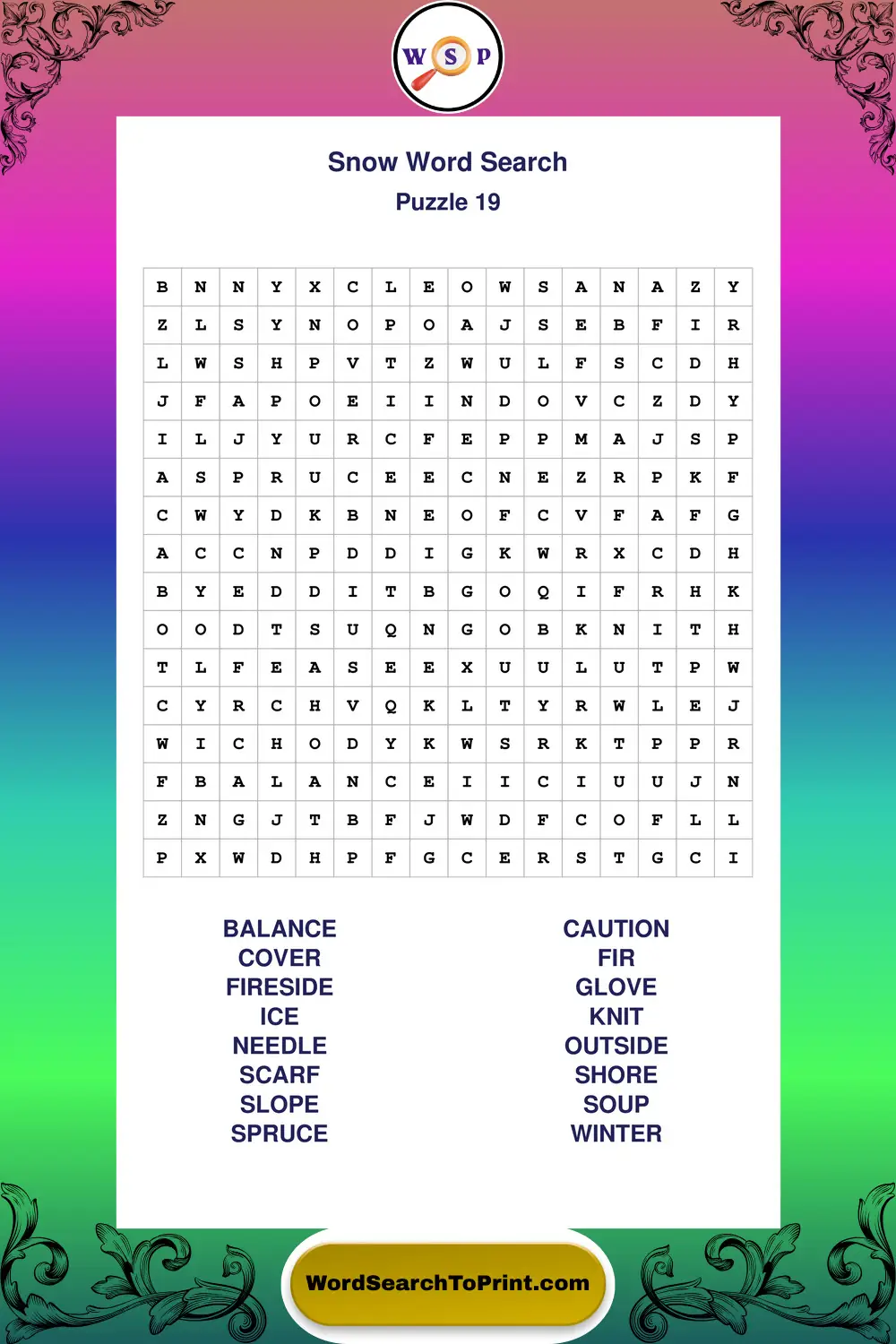 Snow Word Search Puzzle 19