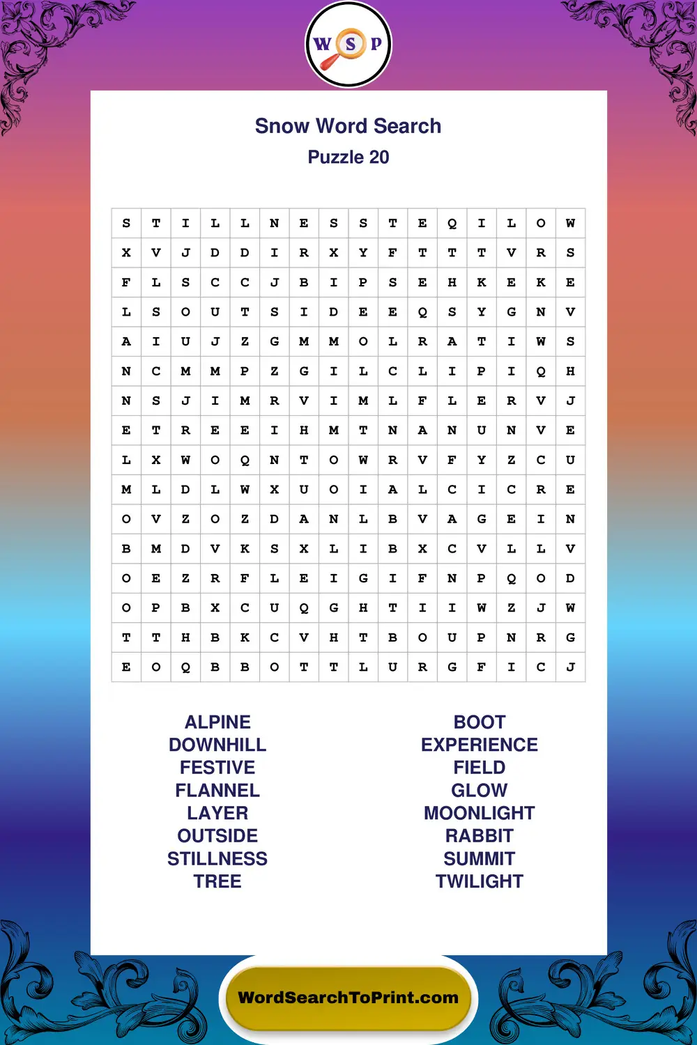 Snow Word Search Puzzle 20