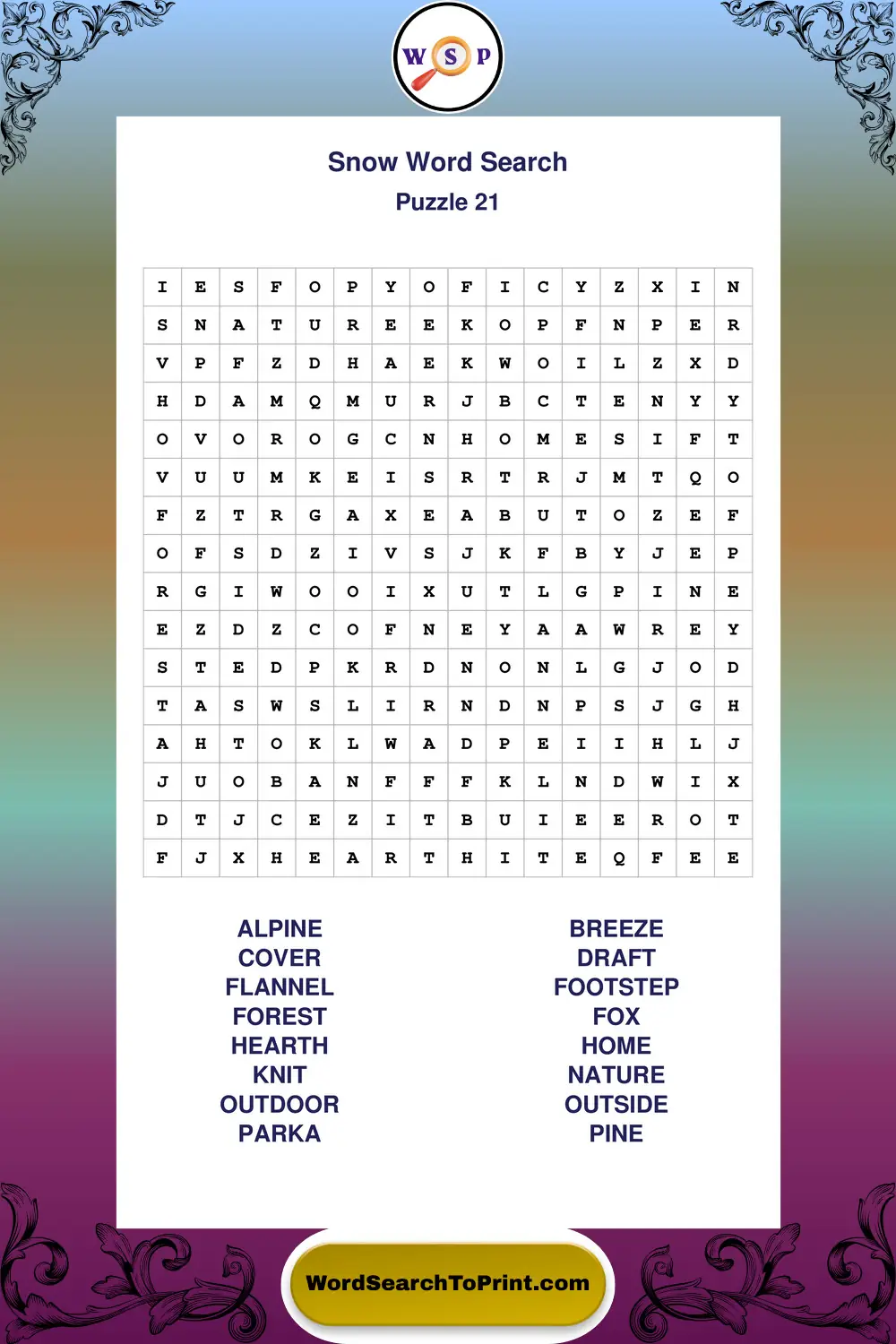 Snow Word Search Puzzle 21