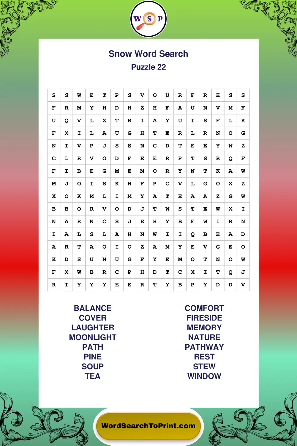 Snow Word Search Puzzle 22