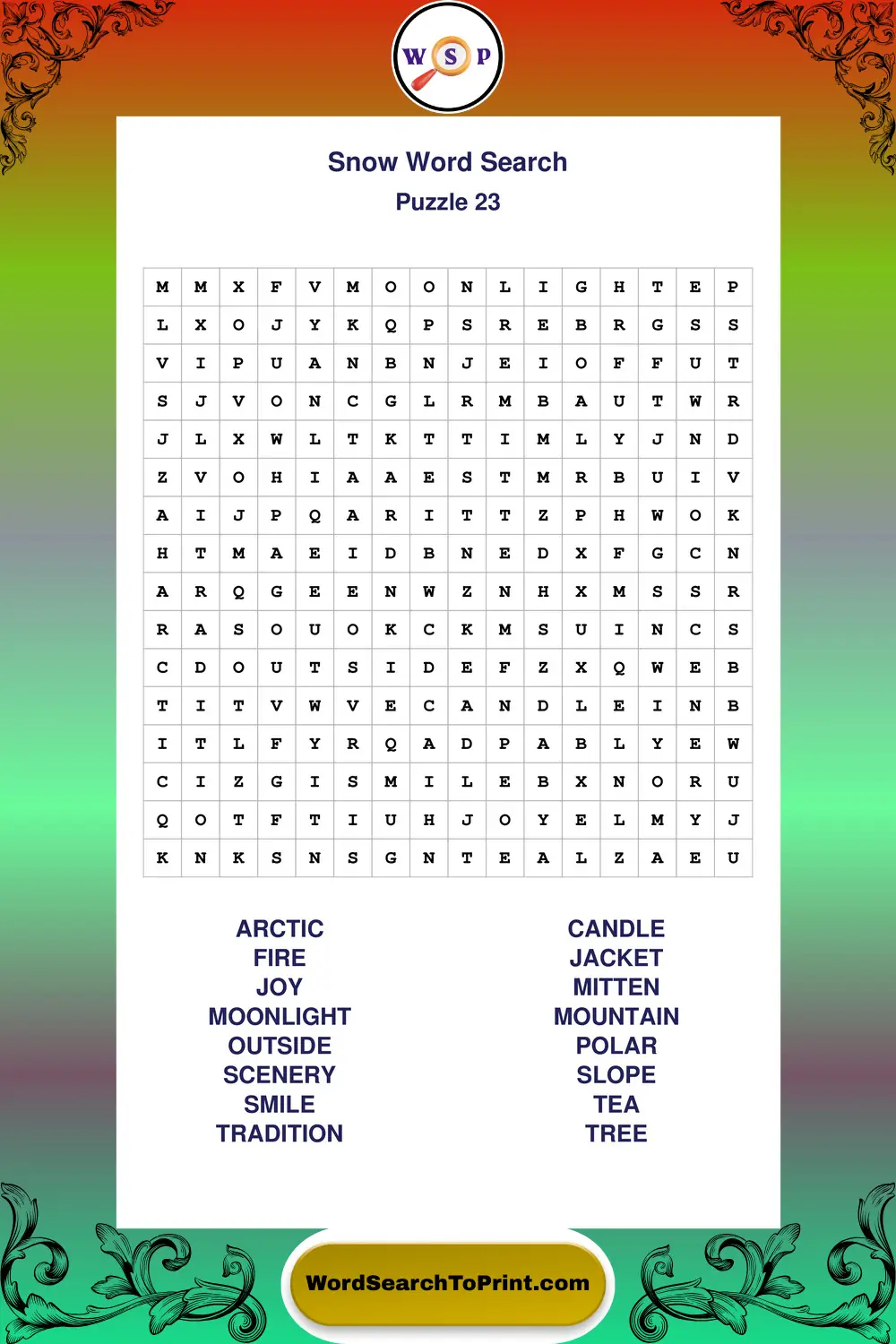 Snow Word Search Puzzle 23