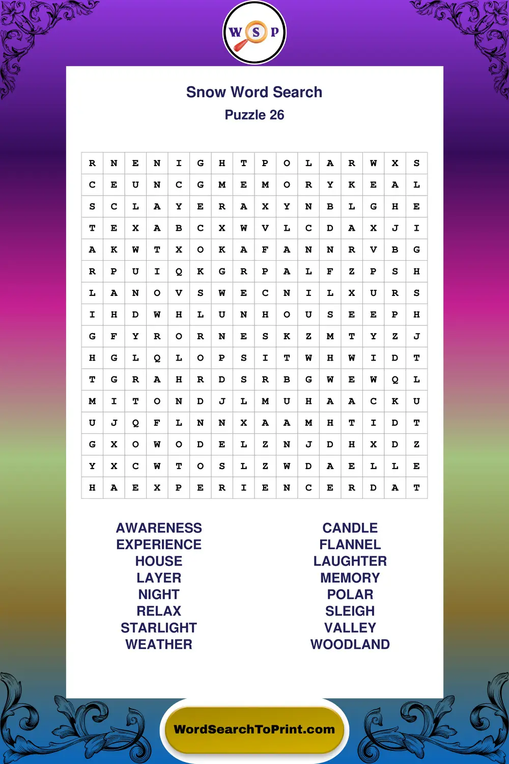 Snow Word Search Puzzle 26