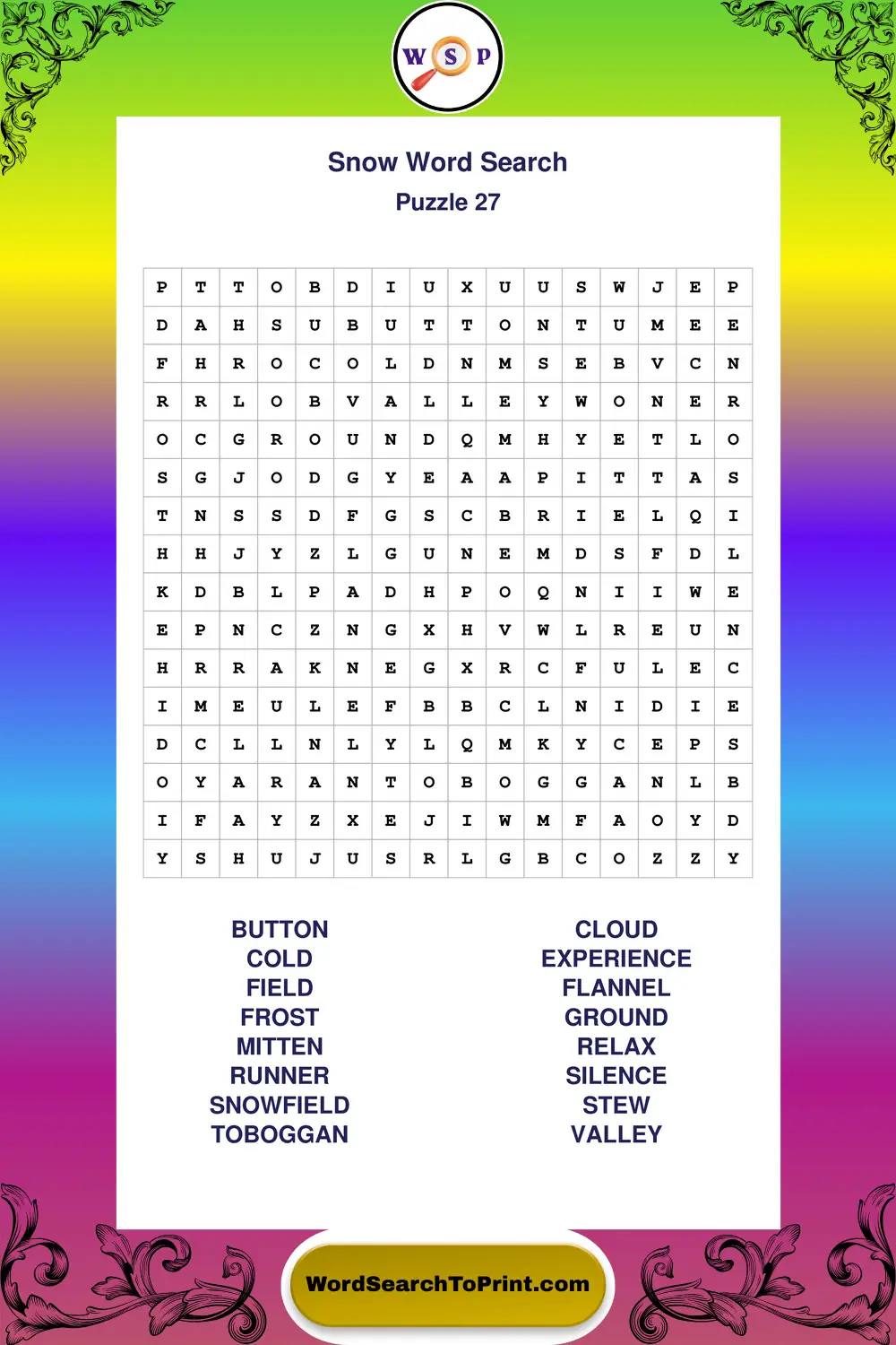 Snow Word Search Puzzle 27