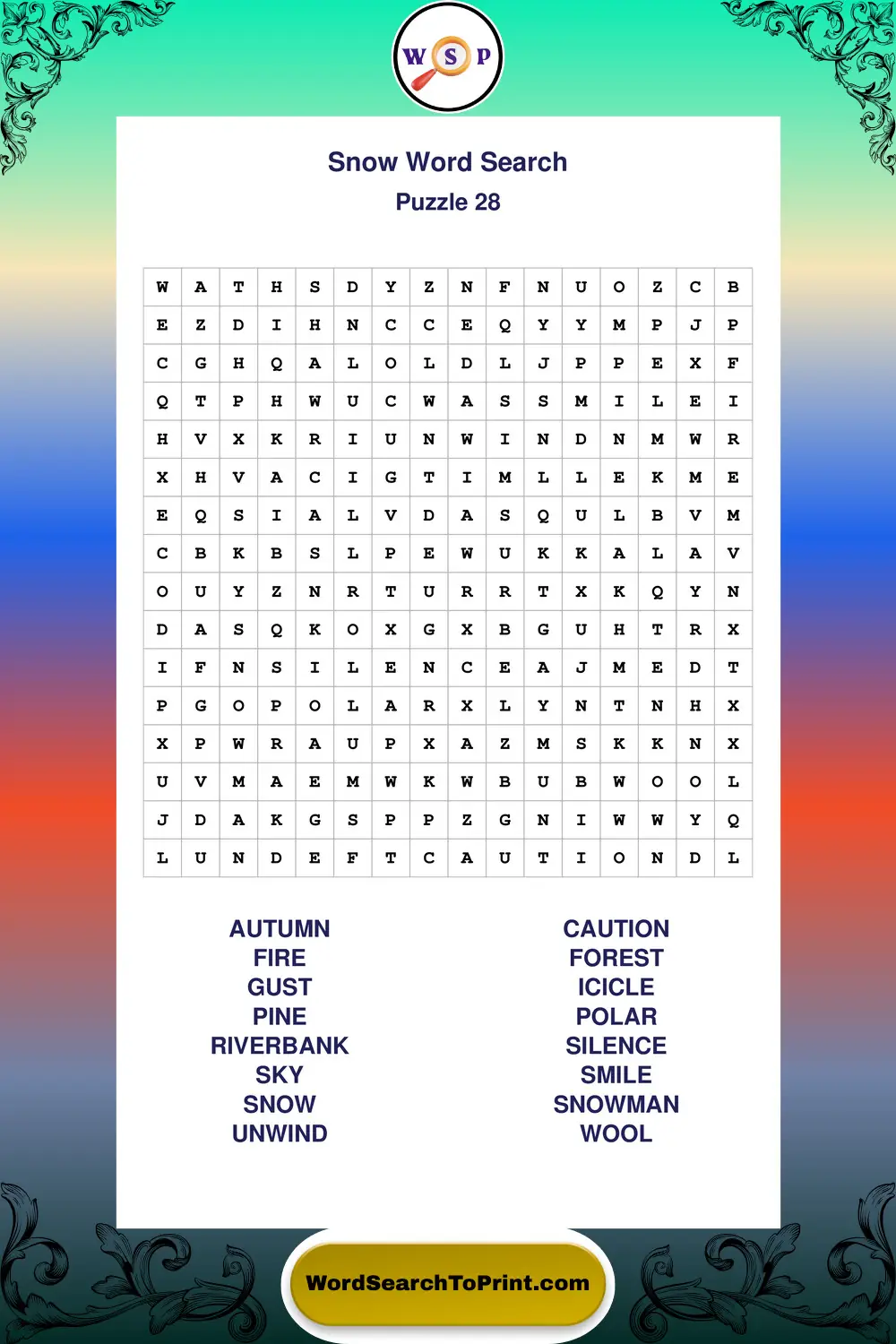 Snow Word Search Puzzle 28