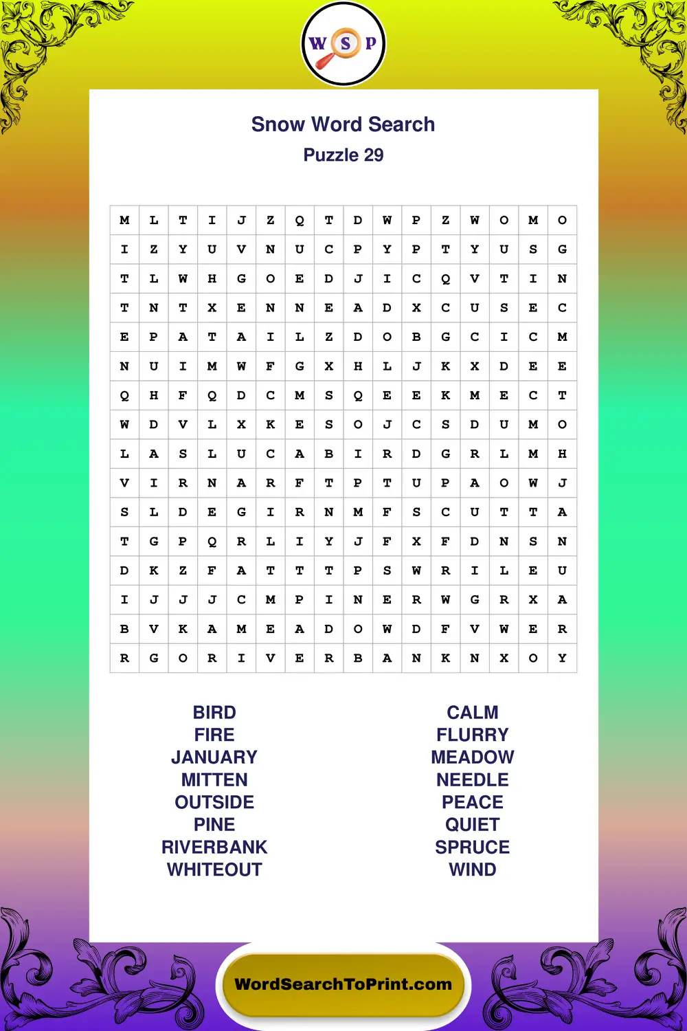 Snow Word Search Puzzle 29