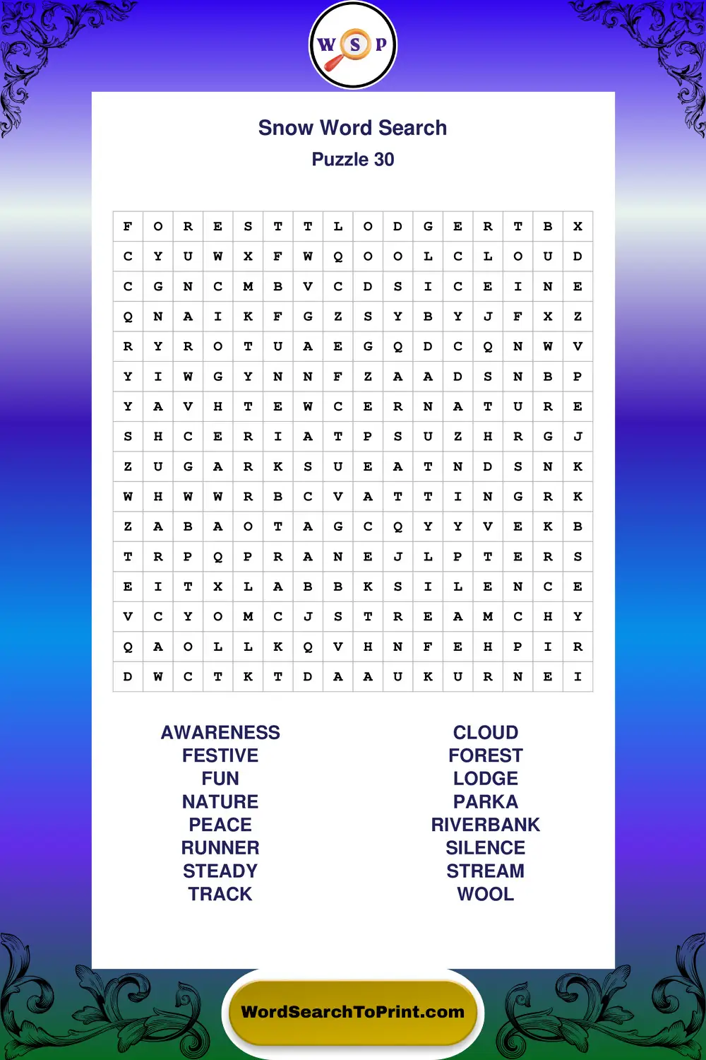 Snow Word Search Puzzle 30