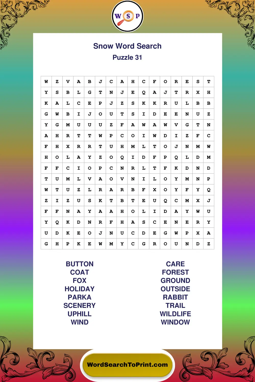 Snow Word Search Puzzle 31