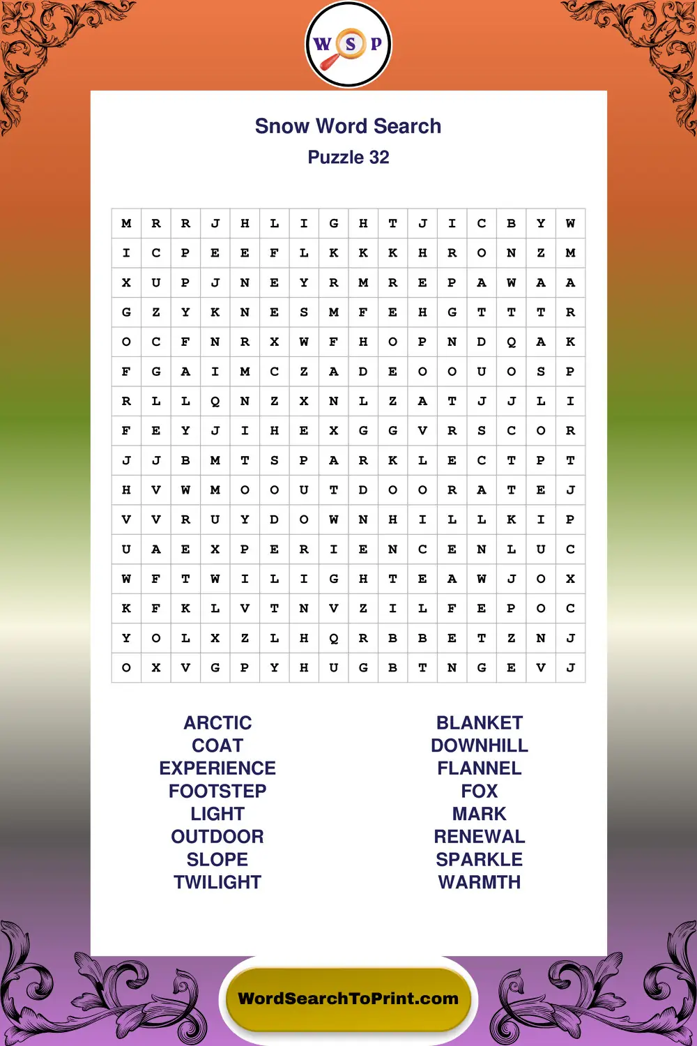 Snow Word Search Puzzle 32