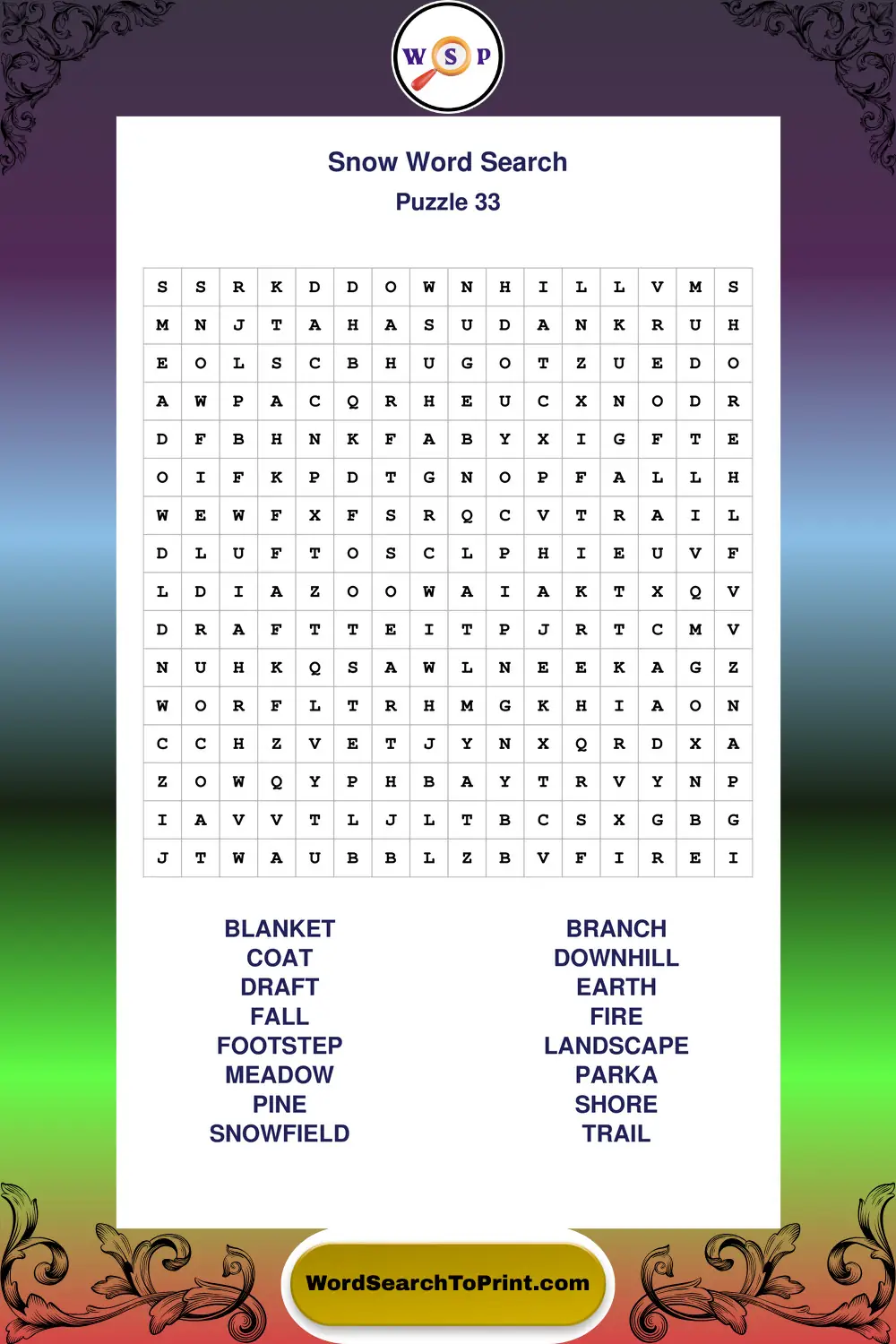 Snow Word Search Puzzle 33