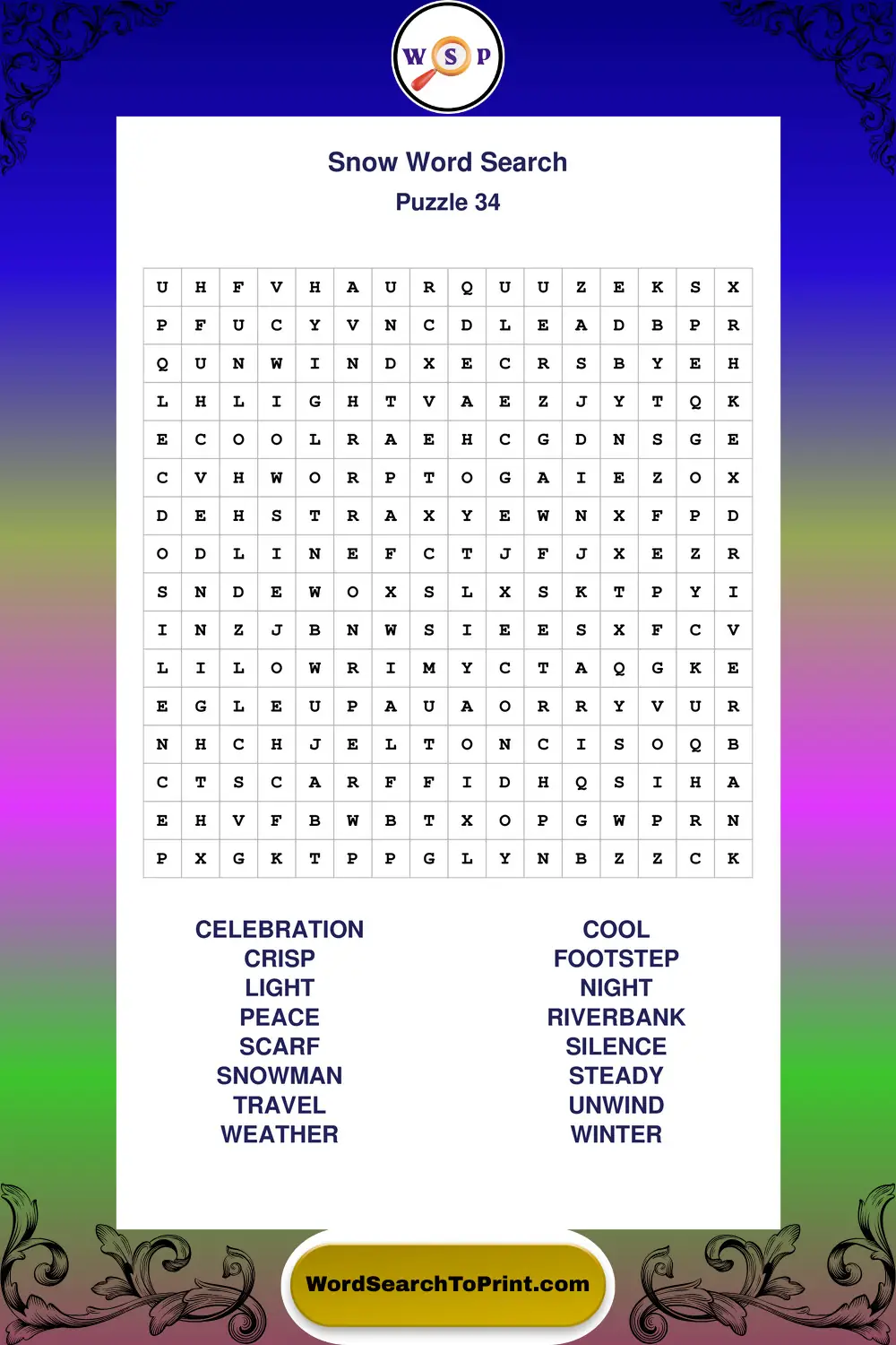 Snow Word Search Puzzle 34