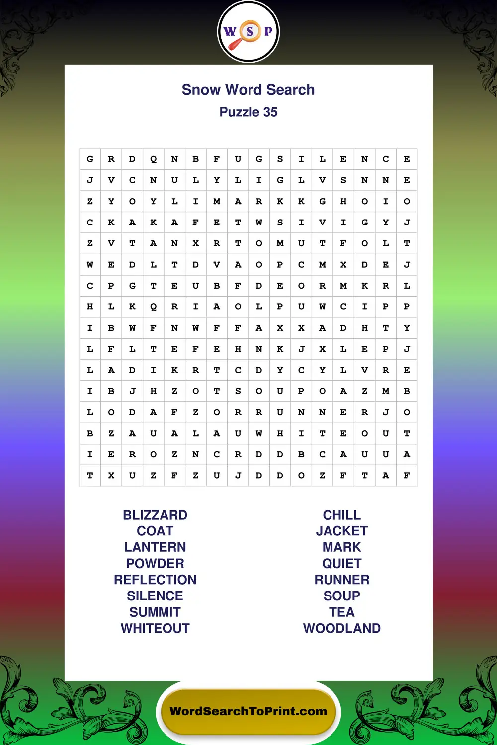 Snow Word Search Puzzle 35