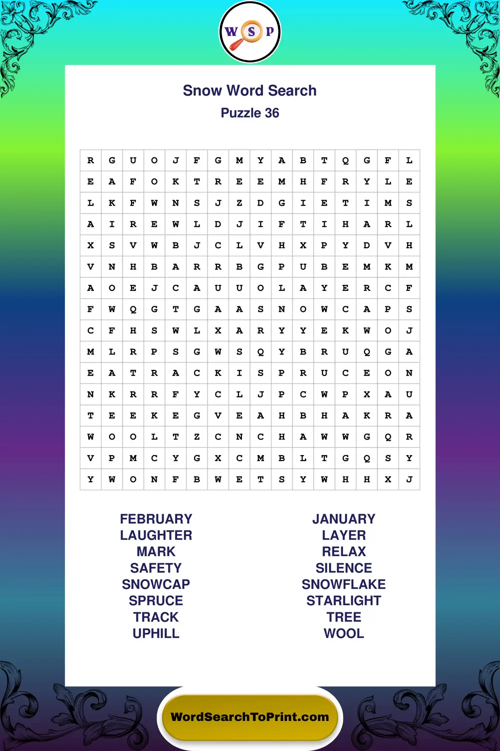 Snow Word Search Puzzle 36