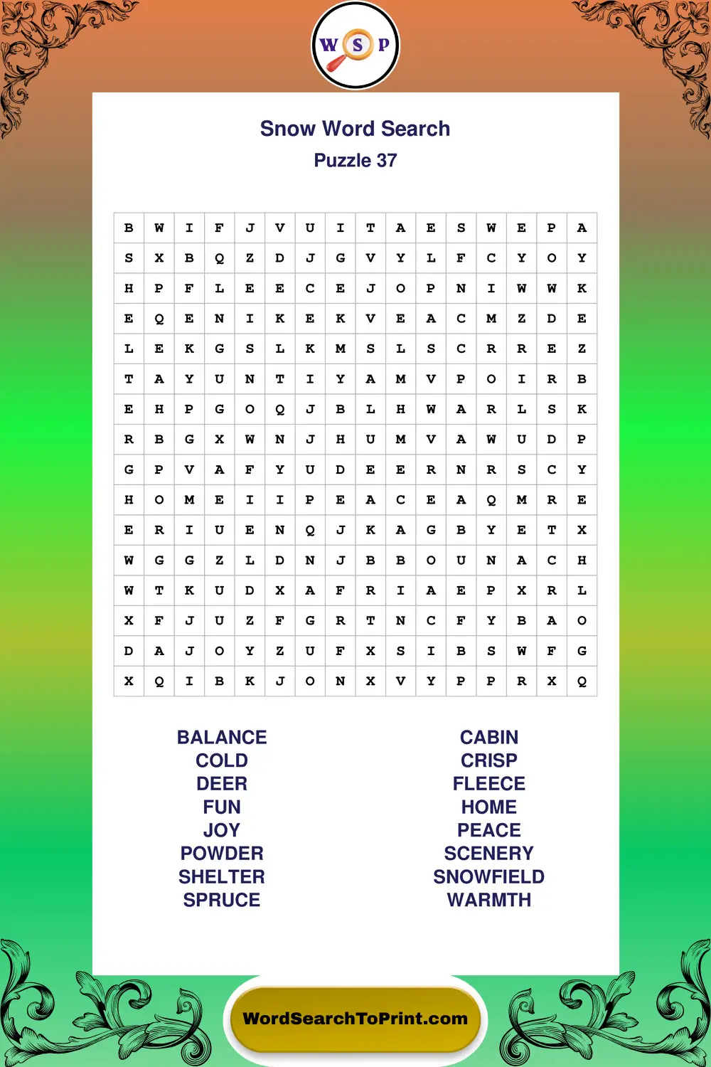 Snow Word Search Puzzle 37