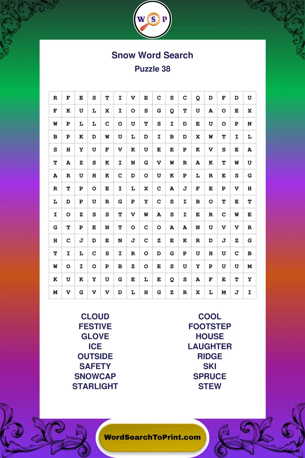 Snow Word Search Puzzle 38