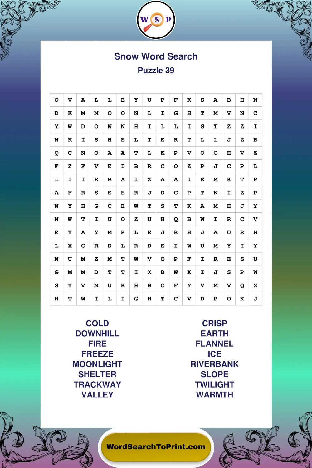 Snow Word Search Puzzle 39